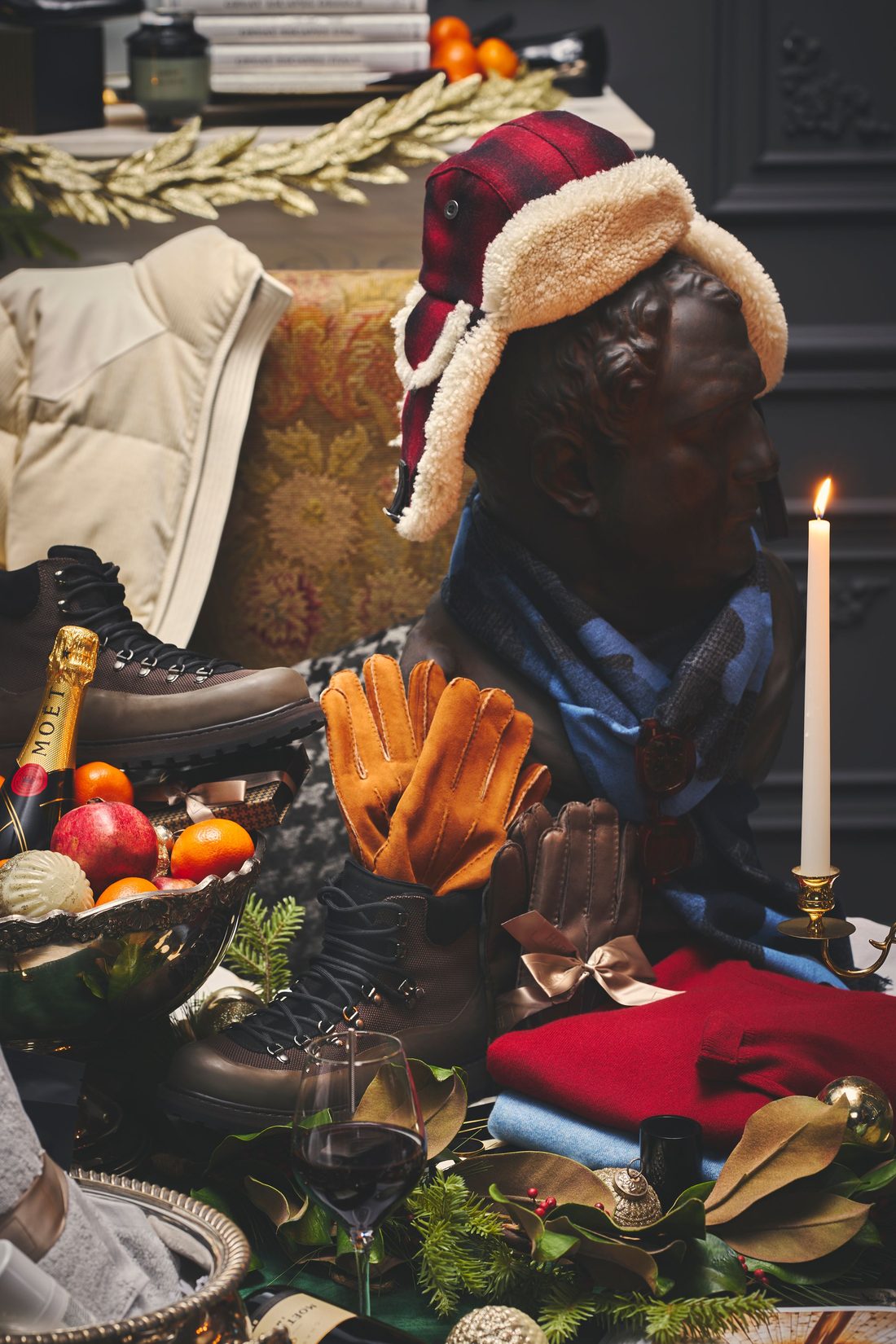 Elegant Outdoorsman holiday gifting flat lay