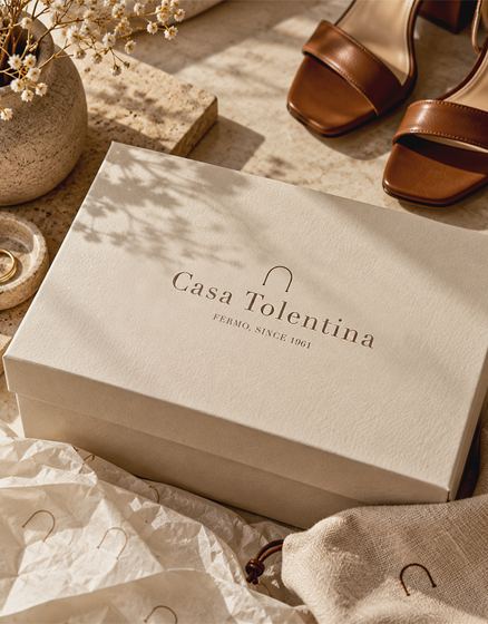 Casa Tolentina shoe box and tissue, branded packaging design